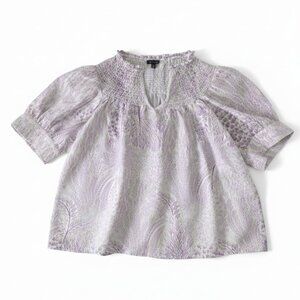 Cottagecore Talbots Linen Cotton Smocked Floral Top Purple Garden Party Blouse M